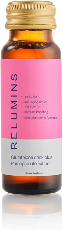 Relumins Glutathione Drink - Helps Promote Brighter and Firm Skin, Boosts Collagen Content, Moisture for a Younger Looking Skintone - Pomegranate Flavor, 50mL x 10 Gluta Shot Bottles