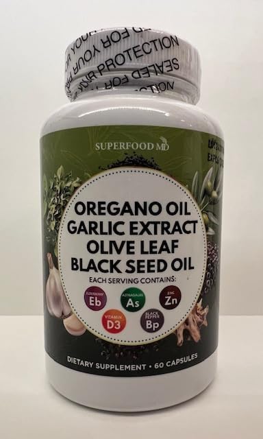 Oregano Oil Garlic Extract Olive Leaf Black Seed Oil Astragalus - Immune Support Supplement for Women and Men- 180 Count