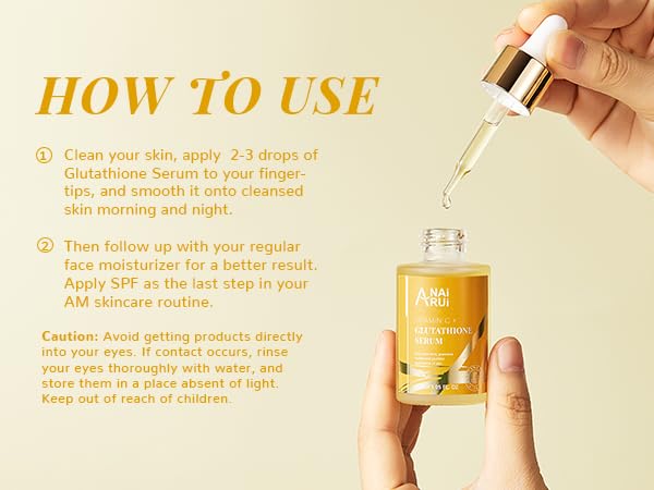 ANAI RUI Vitamin C Glutathione Serum with Hyaluronic Acid, and Niacinamide, for Dark Spots,Wrinkles, Improves Skin Tone, Hydrating & Glowing 1.05fl.oz