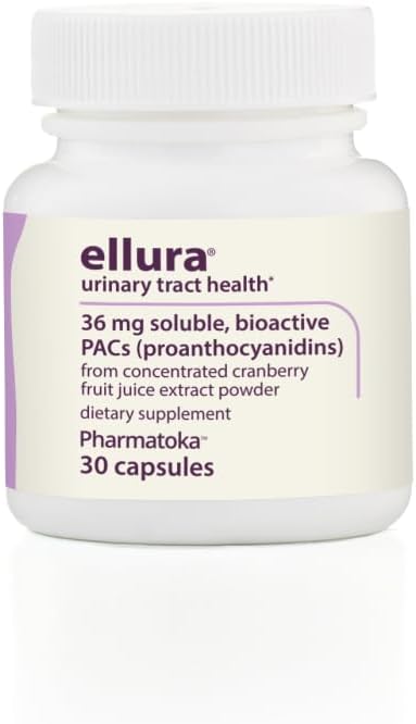 ellura 36mg Clinically Proven Soluble, Bioactive PACs – 100% Concentrated Cranberry Fruit Juice Extract, for UTI Support & Urinary Tract Health, 30 Capsules.