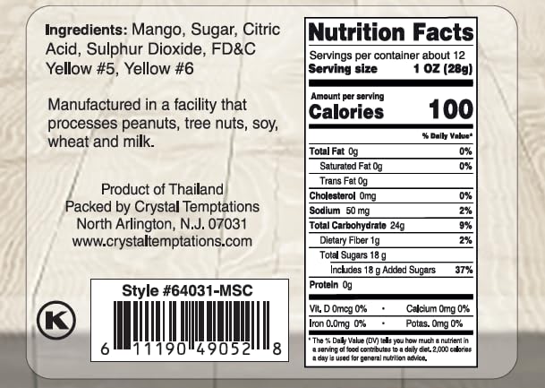 Sun Dried Mango Slices | Less Sugar Added and No Food Color | Dehydrated Fruit Pieces for Snacking, Baking or Cooking | Kosher Certified | Healthy Dried Fruit Snacks for Adults & Kids | Resealable Bag - 12 oz | The Snackery
