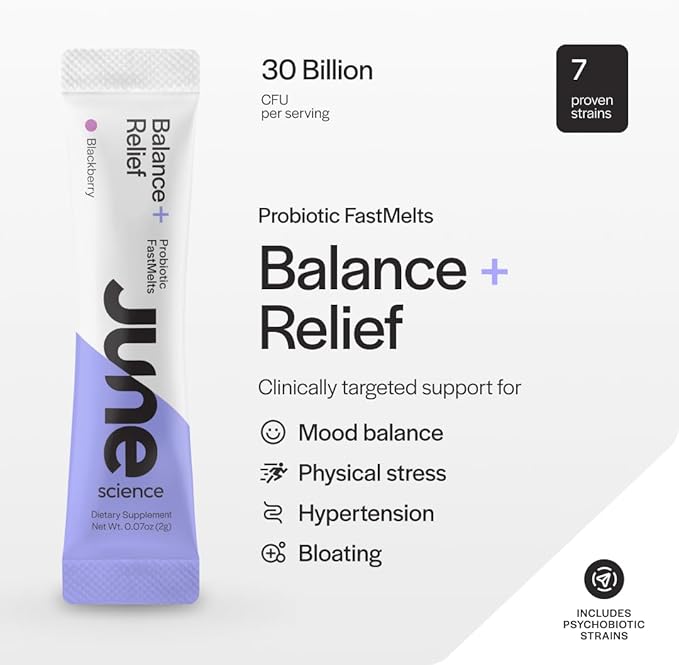 Balance + Relief | Fast Melt Pre + Probiotic for Mood & Stress - BlackBerry Flavor, 30 Powder Sachets