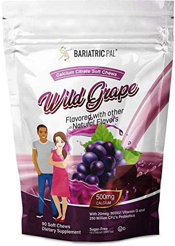BariatricPal Sugar-Free Calcium Citrate Soft Chews 500mg with Probiotics (90 Count) - Wild Grape