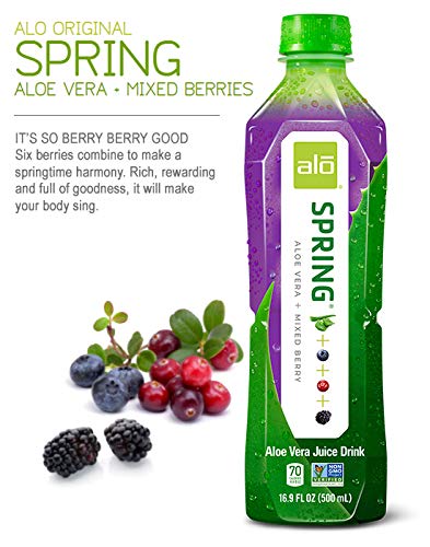 ALO Aloe Vera Juice Drink | SPRING - Aloe Vera + Mixed Berry | 16.9 fl oz, Pack of 12 | Plant-Based Drink with Real Aloe Pulp