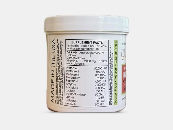 Sufficient C - Glutenizer Force Plus Kiwi-Strawberry Digestive-Ade Drink Mix - Naturally Effective, Premium, Full Spectrum Enzyme Blend with 2,000 mg. Vitamin C - Acid Reflux, Indigestion Solution