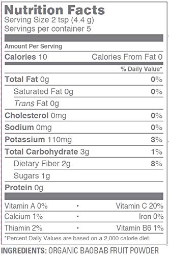 powbab Organic Baobab Superfruit Powder, Fair Trade, Raw - 6 oz pouch, 39 servings