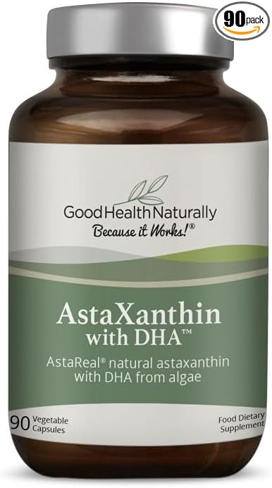 AstaXanthin with DHA - Antioxidant for Skin | 90 Vegetable Capsules - Good Health Naturally