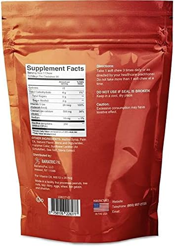 BariatricPal Sugar-Free Calcium Citrate Soft Chews 500mg with Probiotics (90 Count) - French Caramel Vanilla