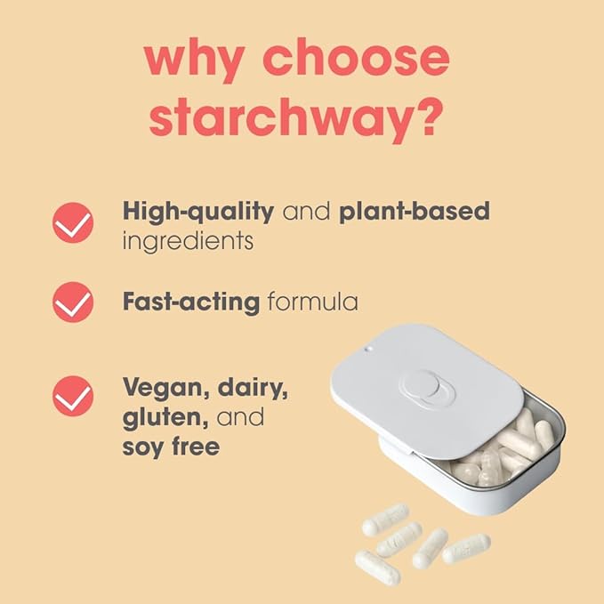 Starchway Digestive Enzymes - testpack 6 capsules | Supplement for Starch & Sucrose Intolerance | Helps Digest Sugars & Starchy Foods | Invertase & Gluco-Amylase Enzymes | Vegan | Low FODMAP