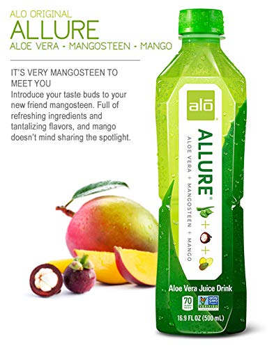 ALO Aloe Vera Juice Drink | ALLURE - Mangosteen + Mango | 16.9 fl oz, Pack of 12 |Plant-Based Drink with Real Aloe Pulp