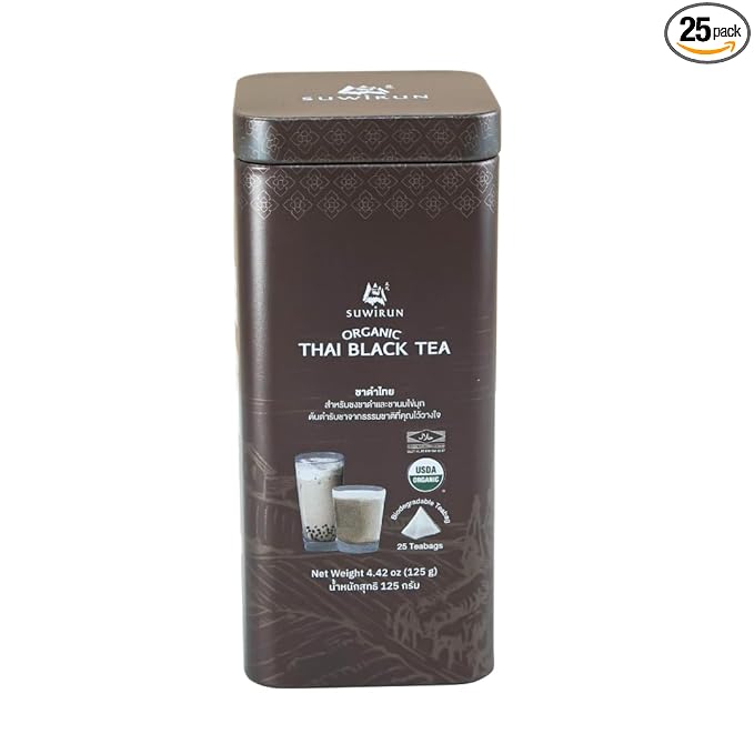 Suwirun Organic Assam Thai Black Tea 25 Bags β Bold, Smooth & Aromatic β Premium Quality, No Additives β Perfect for Hot, Iced & Thai Milk Tea