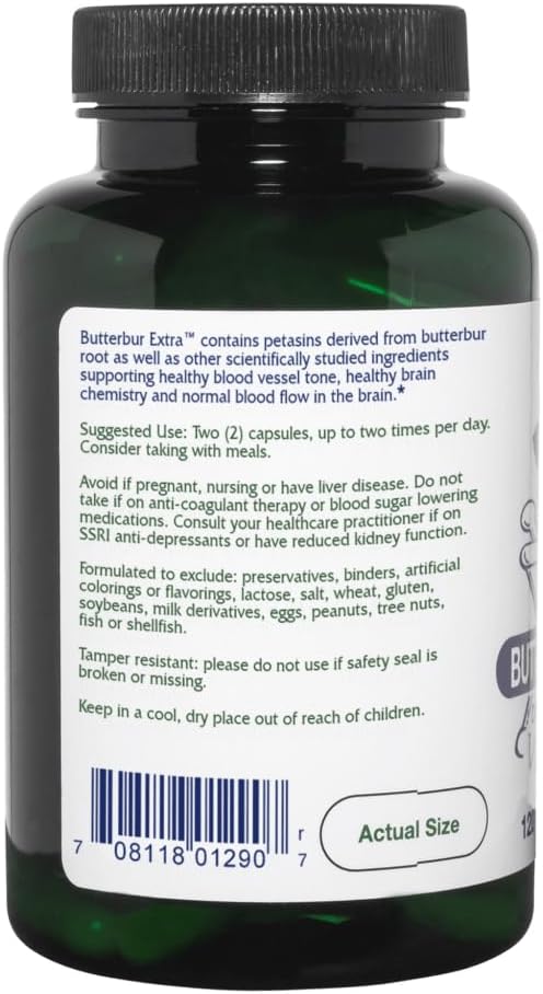 Vitanica, Butterbur Extra, Brain Chemistry and Vessel Support, Vegan, 120 Capsules