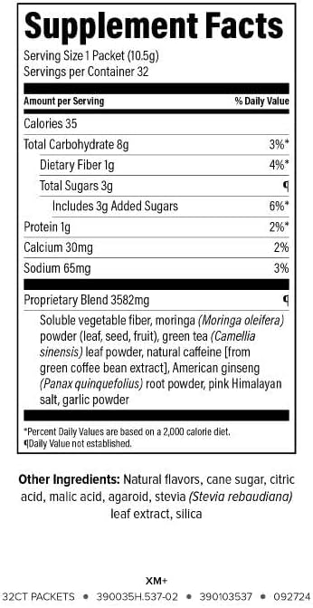 Isagenix XM+ - Natural Energy Support Drink Powder - Infused with Green Tea - Made with Shade-Dried Moringa Leaves - Individual Serving Packets (32 Servings)