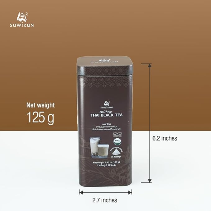 Suwirun Organic Assam Thai Black Tea 25 Bags β Bold, Smooth & Aromatic β Premium Quality, No Additives β Perfect for Hot, Iced & Thai Milk Tea