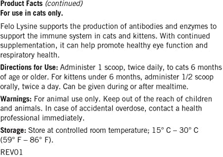 FELO LYSINE - L-Lysine Powder for Cats 300 mg (Thomas Pet Earlier), 12 oz