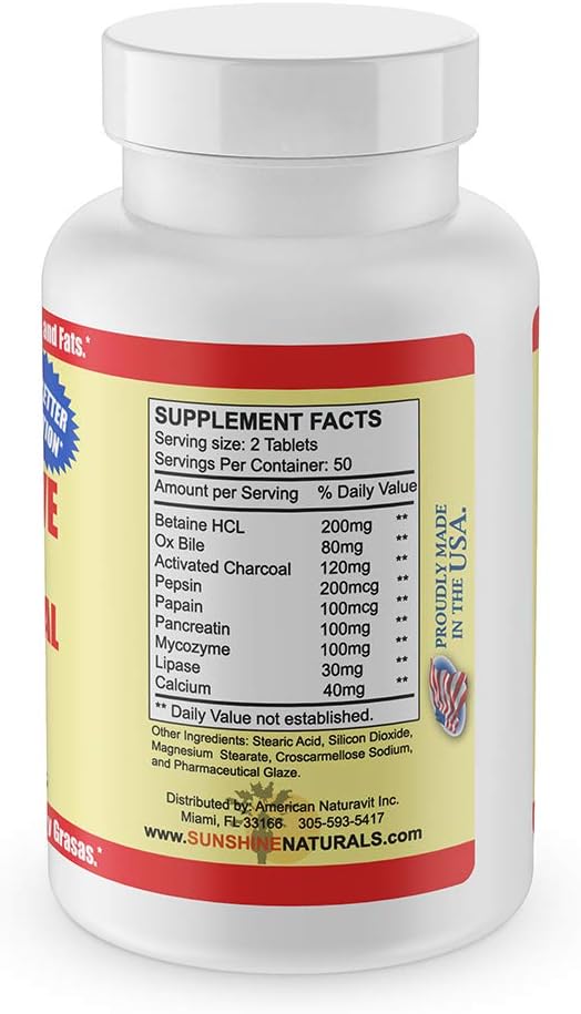 Super Digestive Supplement. Ox Bile & Activated Charcoal for Digestive Support, Bloating Relief, Gut Cleanse, Nutrient Absorption, and Overall Wellness. 100 Tablets. Pack of 2