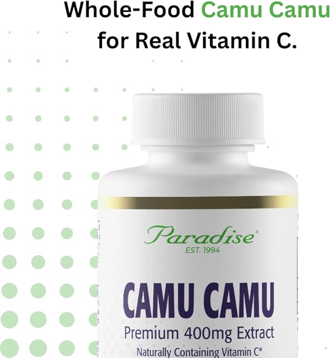 Paradise Herbs, Organic Camu Camu Extract, 400 mg, Rich in Vitamin C, Pure & Potent, Gluten Free, Non-GMO, Vegan, 60 Capsules