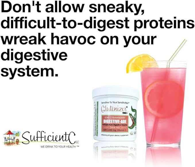 Sufficient C - Glutenizer Force Plus Kiwi-Strawberry Digestive-Ade Drink Mix - Naturally Effective, Premium, Full Spectrum Enzyme Blend with 2,000 mg. Vitamin C - Acid Reflux, Indigestion Solution