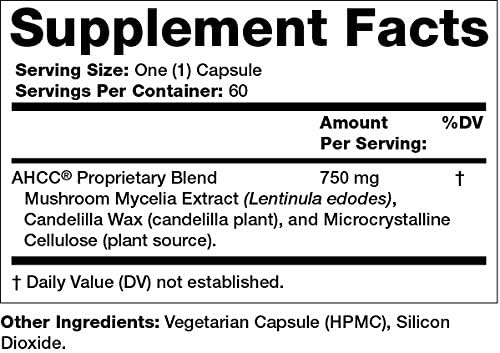 Olympian Labs Premium AHCC Supplement–750mg of AHCC per Capsule–Supports Immune Health, Liver Function, and Natural Killer Cell Activity- 60 Caps