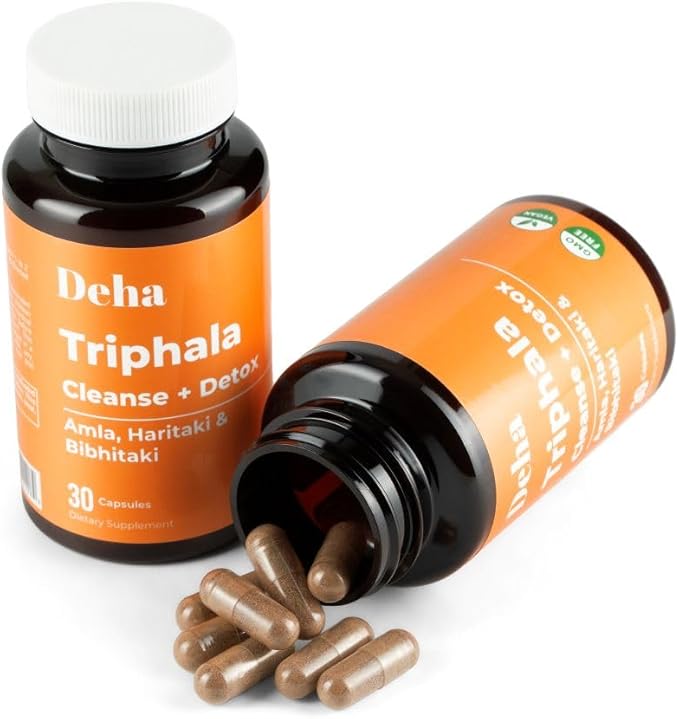 Triphala Capsules Immune Support & Digestive Health with Amla, Haritaki & Bibhitaki – Gut Cleanse, Detox, Bloating Relief – GMP Certified, Non-GMO, Vegan – 30 Count