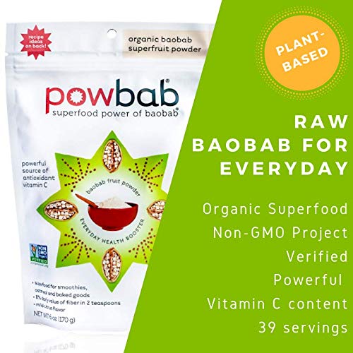 powbab Organic Baobab Superfruit Powder, Fair Trade, Raw - 6 oz pouch, 39 servings
