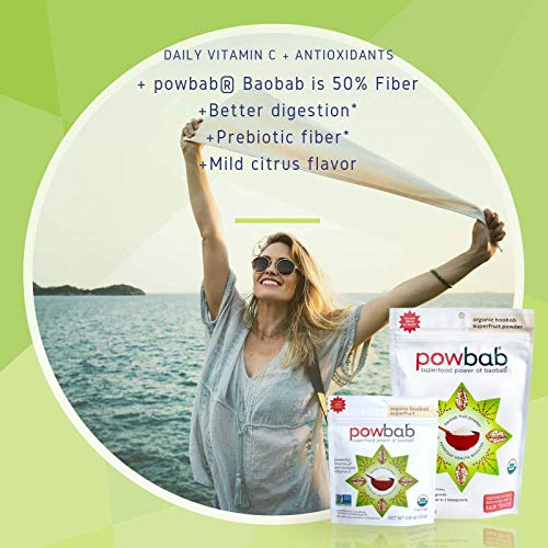 powbab Organic Baobab Superfruit Powder, Fair Trade, Raw - 6 oz pouch, 39 servings