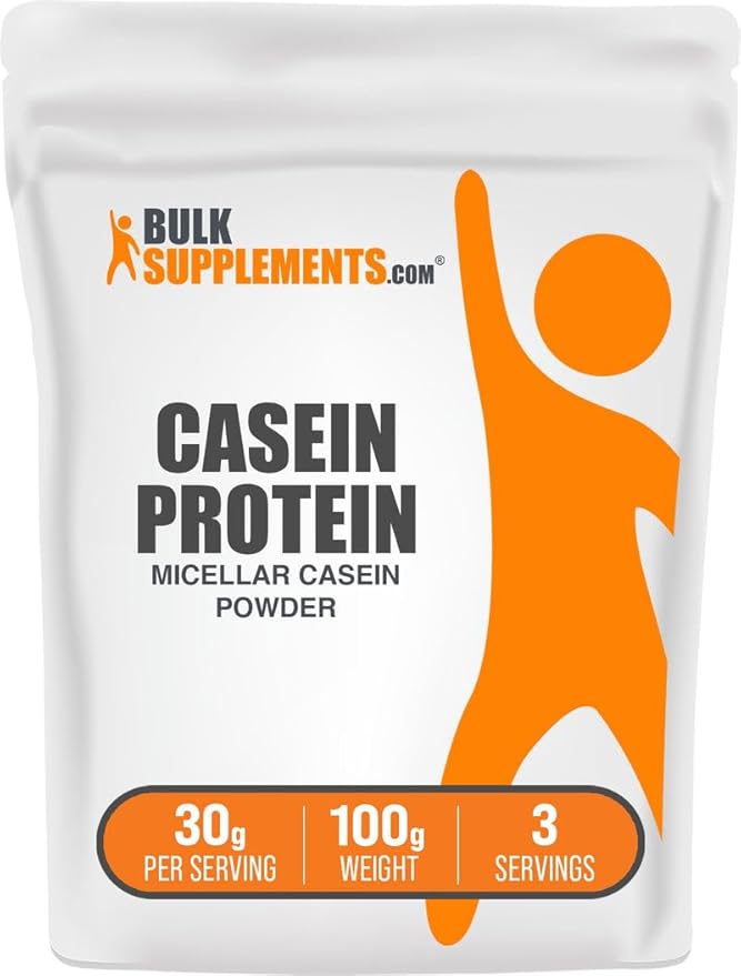 BulkSupplements.com Casein Protein Powder - Micellar Casein Powder, Slow Digesting Protein - Unflavored & Gluten Free, 30g per Serving, 100g (3.5 oz) (Pack of 1)
