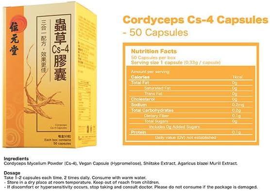 Cordyceps Cs-4 Mycelium Capsules – Energy, Lung & Immune Support, Natural Anti-Fatigue Supplement, 60 Capsules