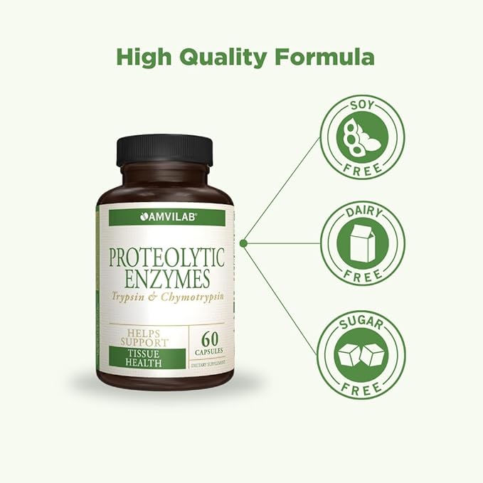 Proteolytic Enzymes - Trypsin & Chymotrypsin - Reduces Edema & Inflammation From Tissue Injury - Supports Digestive, Tissue & Immune Health - Recovery Boost - Dietary Supplement -60 Capsules