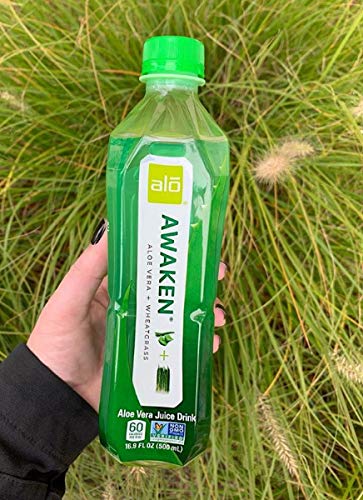 ALO Aloe Vera Juice Drink | AWAKEN - Aloe Vera + Wheatgrass | 16.9 fl oz, Pack of 12 | Plant Based Drink with Real Aloe Vera Pulp