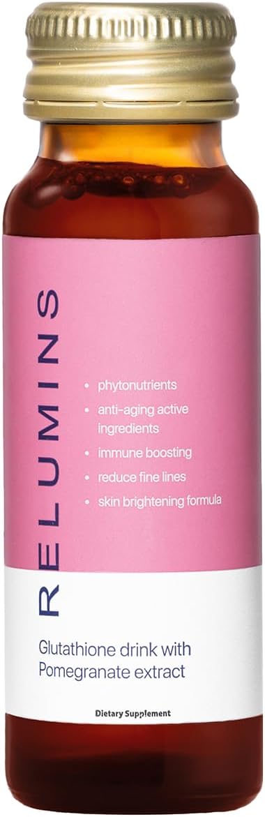 Relumins Glutathione Drink - Helps Promote Brighter, Boosts Skin Collagen Content, Increases Moisture for a Younger Looking Skin - Pomegranate Flavor, 50mL x 20 Gluta Shot Bottles