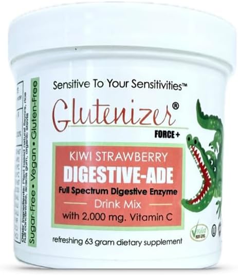 Sufficient C - Glutenizer Force Plus Kiwi-Strawberry Digestive-Ade Drink Mix - Naturally Effective, Premium, Full Spectrum Enzyme Blend with 2,000 mg. Vitamin C - Acid Reflux, Indigestion Solution