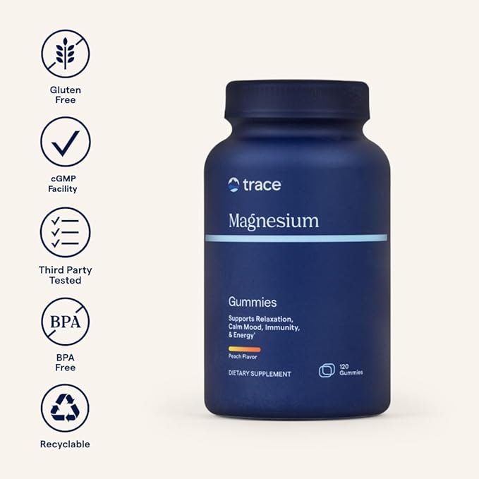 Trace Minerals Magnesium 84mg - Chewable Magnesium Supplement for Bone & Heart Health Support - Immune System Support - Aids Relaxation & Healthy Sleep - Peach, 120 Gummies (120 Servings)