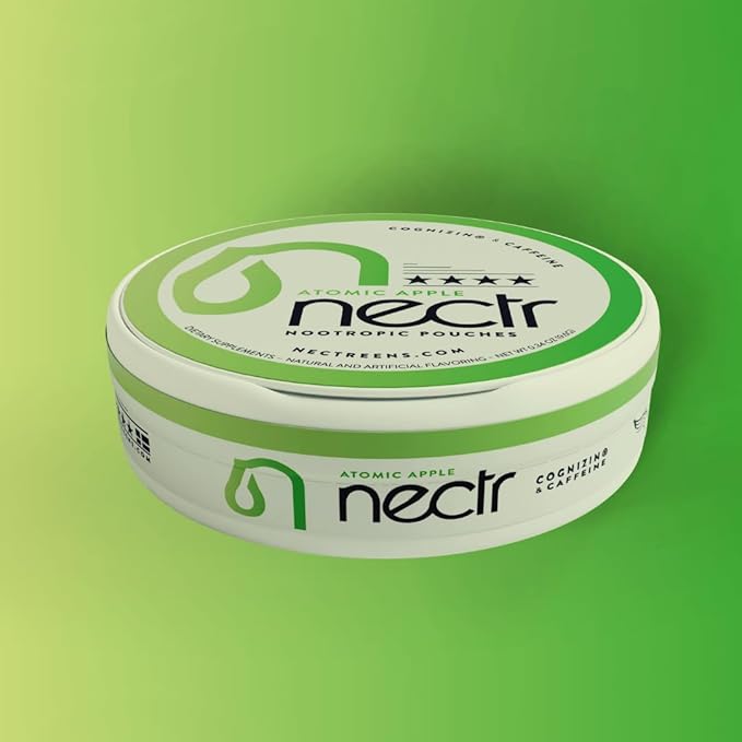 Nectr Energy Nootropic Pouches – Atomic Apple Flavored, Caffeine Pouches with Cognizin® Citicoline. Sugar-Free Brain Treats. Smooth, Sustained Focus & Energy Supplement - 1 Puck of 16pcs