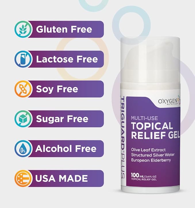 TriGuard Plus Colloidal Silver Topical Recovery Gel Natural Structured Silver Water & European Elderberry 3.4oz / 100ml