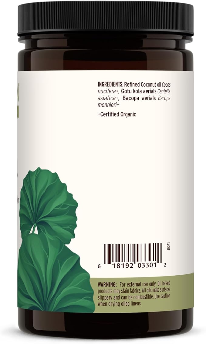 Banyan Botanicals Brahmi Oil in Coconut Base – Organic Ayurvedic Massage Oil with Gotu Kola and Bacopa – Calming Massage Oil for Focus & Relaxation – 30 oz – Non GMO Sustainably Sourced Abhyanga Oil