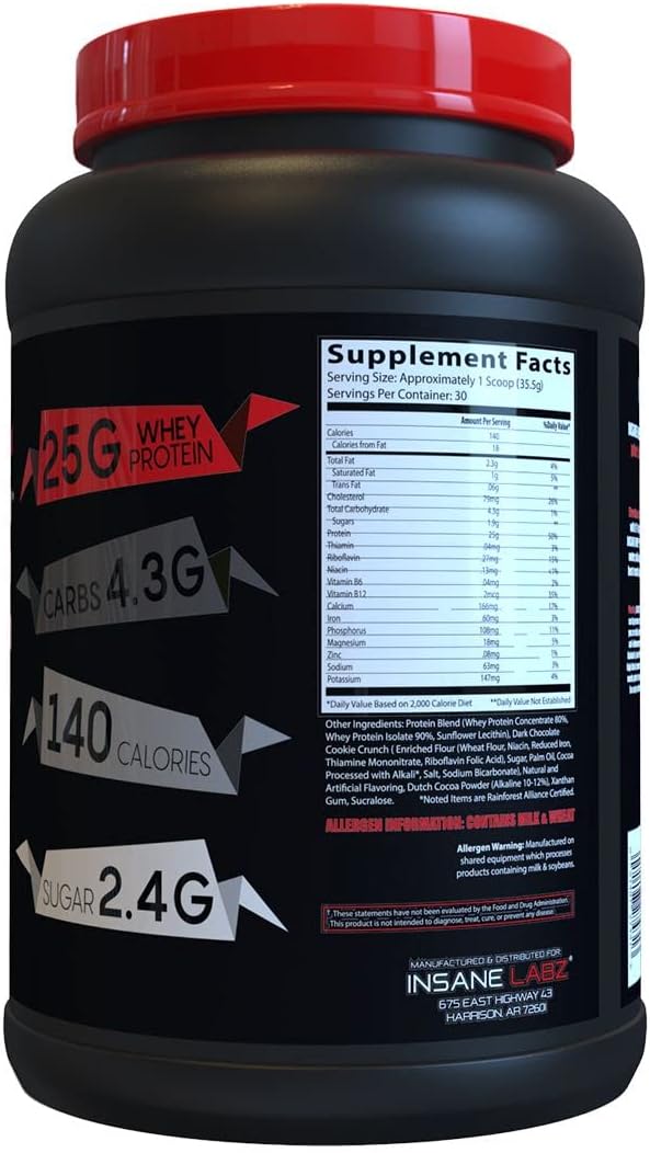 Insane Labz Insane Whey,100% Muscle Building Whey Protein, BCAA Amino Profile, Mass Gainer, Meal Replacement (Cookies & Cream, 30 Servings)