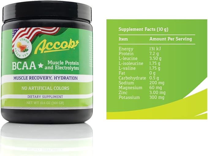 BCAA Powder Lemon Green Tea-Pre or Post Workout,Muscle Recovery Drink with Amino Acids + Electrolytes,7,2g BCCAs for Men and Women-30 Servings +10g of Collagen Peptides
