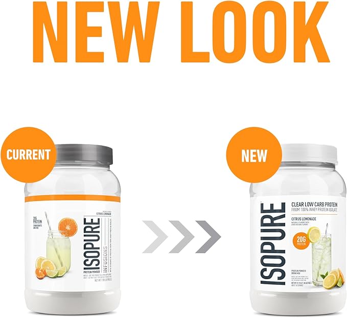 Isopure Clear Whey Isolate Protein Powder Infusions, Lactose Free, Gluten Free, Naturally Flavored, Citrus Lemonade, 20g Protein Per Serving, 1.9 Lb, 36 Servings