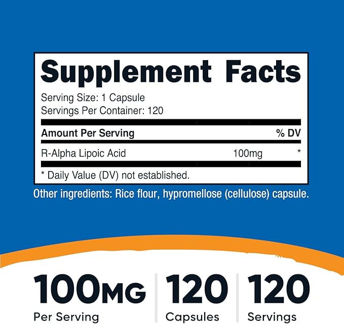 Nutricost R-Alpha Lipoic Acid 100mg, 120 Capsules - Veggie Capsules, Non-GMO, Gluten Free