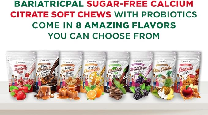 BariatricPal Sugar-Free Calcium Citrate Soft Chews 500mg with Probiotics (90 Count) - Belgian Chocolate Caramel