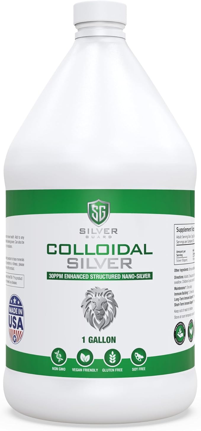 Enhanced Colloidal Silver Gallon Size—30ppm Pure & Natural Structured Silver Water—Organic Colloidal Silver Solution—128 oz (1 Gallon)