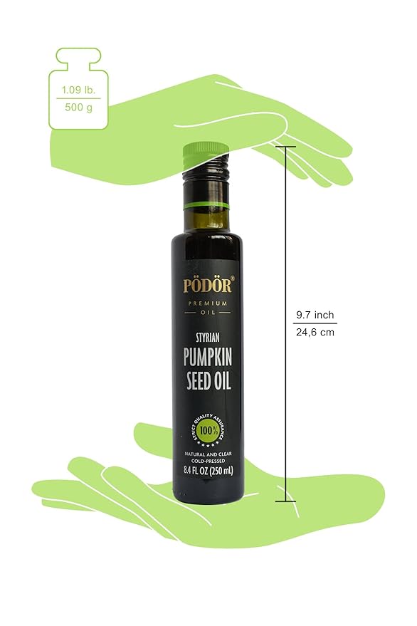 PÖDÖR Premium Styrian Pumpkin Seed Oil - 8.4 fl. Oz. - Cold-Pressed, 100% Natural, Unrefined and Unfiltered, Vegan, Gluten-Free, Non-GMO in Glass Bottle