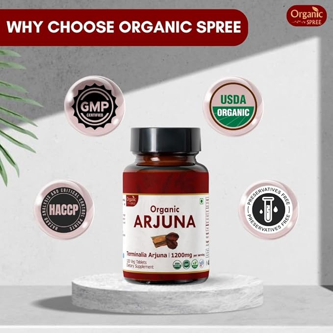 Arjuna 120 Tablets – USDA Organic Terminalia Arjuna Supplement – Supports Heart & Cardiovascular Health* - Pack of 3