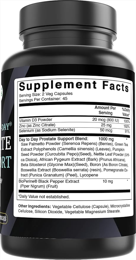 Best Naturals Day-to-Day Prostate Support Supplements 90 Veg Capsules - Made with Saw Palmetto, Green Tea, Pumpkin, Nettle, African Pygeum, & Beta Sitosterol