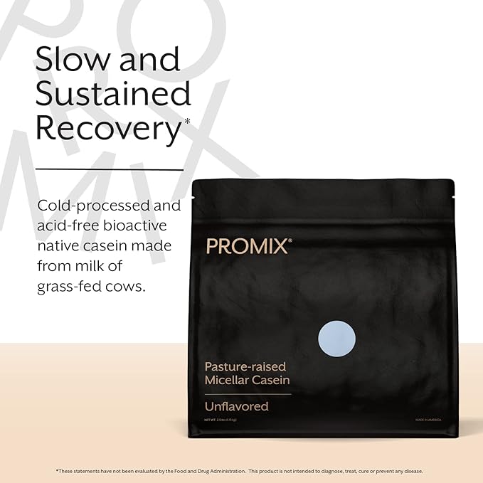ProMix Nutrition Casein Protein Powder - Grass-Fed, Pasture Raised, Slow Release 25g Micellar Casein - 5.4g BCAAs Gluten Free, Sugar Free, Soy Free - Unflavored, 5lb
