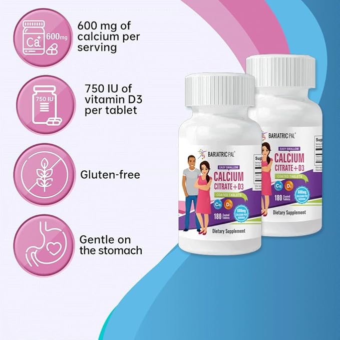 BariatricPal Easy Swallow Calcium Citrate (600mg) and D3 Coated Tablets (30-Day Supply)