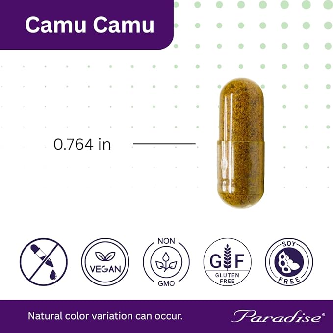 Paradise Herbs, Organic Camu Camu Extract, 400 mg, Rich in Vitamin C, Pure & Potent, Gluten Free, Non-GMO, Vegan, 60 Capsules