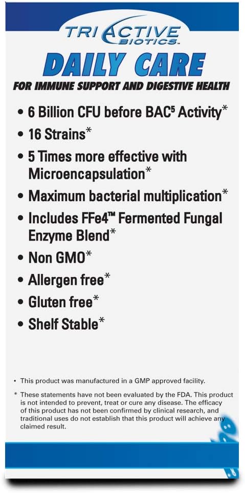 TriActive Biotics Daily Care - Probiotics for Women and Men, Prebiotic Blend with 6 Billion CFU - Probiotics for Digestive Health - Support Gut Health, Immune Defense - 30 Capsules