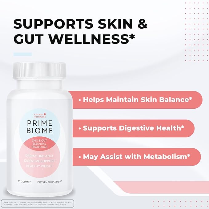 PrimeBiome Probiotic Gummies – Plant-Based Blend with Inulin, Lion’s Mane, Ginger & More– Non-GMO, No Stimulants, GMP Certified – 30 Gummies, 6 Month Supply